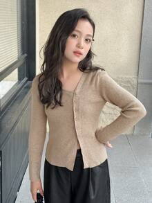 DAZY 少女休闲不对称罗纹开衫