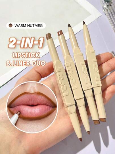 Glam 101 Lipstick & Liner Duo-Warm Nutmeg 2-In-1 Matita Per Labbra Opaca A Doppia Estremità Matita Per Labbra Altamente Pigmentata Lunga Tenuta Liscia Facile Da Indossare Trucco Per Labbra Natale Inverno Rosa Marrone Matita Per Labbra Marchio Bellezza Trucco Cosmetico Per Donne Ragazze Perfetto Per Autunno Inverno Ideale Per Y2K Elegante Moda Adatto Per Compleanno Natale Presente Festa Pronto Migliore Colore