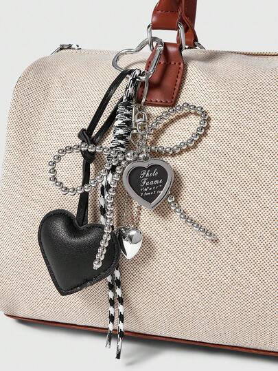 ROMWE Kawaii Enfeite para Bolsa com Contas de Prata Estilo Feminino Laço, Chaveiro em Formato de Coração, Decoração Pendurada da Moda, Presentes para Madrinhas, Acessórios Y2K com Laços