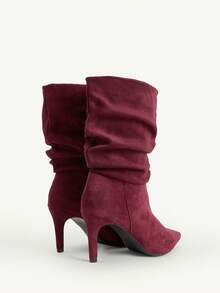 CUCCOO CHICEST 女士秋冬新款褶皱尖头细高跟优雅通勤百搭经典舒适黑色仿麂皮绒中筒靴，适合约会、工作、万圣节、圣诞节、感恩节等场合，用途广泛。 - 紅色 - 查看 12