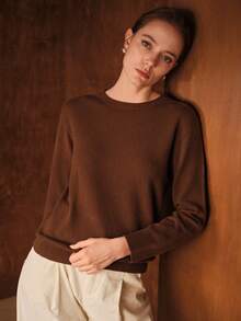 MOTF PREMIUM 100% 羊毛针织圆领长袖毛衣，秋冬 - 咖啡棕 - 查看 6