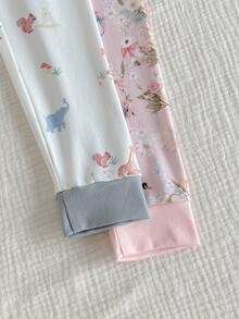 SHEIN Vintaside Kids 4件套女童可爱天鹅花卉印花撞色长袖上衣和打底裤睡衣套装 - 彩色 - 查看 6