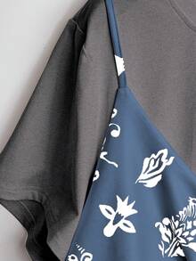 GlowEve CURVE Plusstorlek Dam Sommar Blommigt Kortärmat T-shirt - Grå - Visa 5