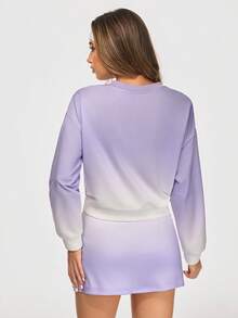 Eassivo Eassivo 女士渐变色落肩长袖休闲套头卫衣 - 紫色 - 查看 2