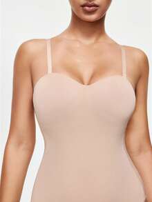 SHAPORA Women's Solid Color Camisole Bodysuit - Apricot - View 7