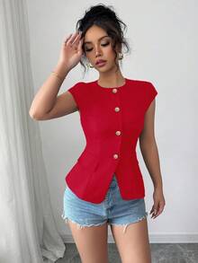 Gloray Camiseta de tirantes ajustada con cuello redondo pequeño para mujer - Burdeos - Ver 3