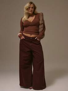 MUSERA Suéter de primavera elegante, lindo y sexy con cuello en V, frente cruzado y manga larga, en estilo pastel de los 90, para aeropuerto, uso diario y oficina - Marrón - Ver 5