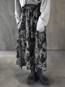 FRIFUL 女士时尚扎染印花侧开衩半身裙