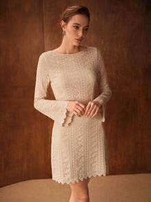 MOTF PREMIUM LACE FLARE SLEEVE DRESS - Khaki - View 5