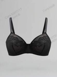 SHEIN Áo ngực lưới thêu ren đen cỡ lớn cho nữ, gợi cảm và thanh lịch để mặc hàng ngày - màu đen - Xem 1