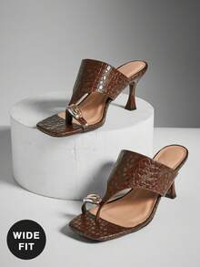 SHUZIA 女式宽版时尚舒适趾环粗带人字高跟凉鞋 - 黑色 - 查看 5