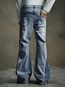 AXEPEAK 男士水洗修身休闲开衩时尚裤 - 藍色 - 查看 2