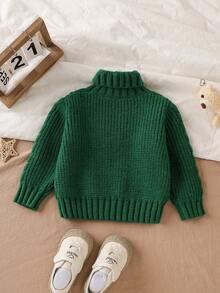 SHEIN Vintaside Kids 男婴秋冬针织毛衣，时尚高领毛衣，新品上市。绿色调清新可爱，尽显童趣。采用柔软舒适的面料，亲肤透气，让宝宝倍感温暖舒适。 - 綠色 - 查看 2