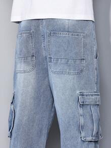 Manfinity Homme Men's Casual Loose Fit Jeans With Pockets Jeans For Men Cargo Baggy