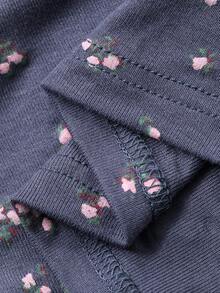 DAZY 2件套女士碎花睡裙和纽扣门襟上衣睡衣套装，冬季服装 - 藏蓝色 - 查看 8