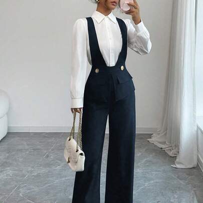 Tuta elegante da donna in tessuto spesso con scollo a V profondo e design in vita, adatta per il Giorno dell'Indipendenza, il Cyber Monday, Ognissanti