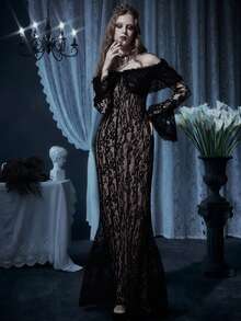 Glisette 1 chiếc váy bodycon tay loe hở vai dành cho nữ - màu đen - Xem 1