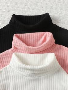 SHEIN 3pcs Atasan Rajut Lengan Panjang Kerah Bulat Warna Polos untuk Anak Perempuan Remaja, Blus Serbaguna Kasual untuk Sehari-hari, Musim Gugur/Dingin - MultiWarna - View 6