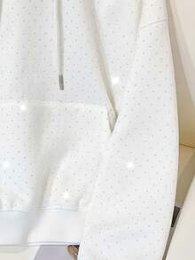 Resyla 闪亮水钻装饰女式常规款连帽长袖运动衫，秋冬款 - 白色 - 查看 3