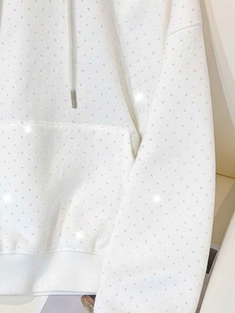 Resyla 闪亮水钻装饰女式常规款连帽长袖运动衫，秋冬款 - 白色 - 查看 3