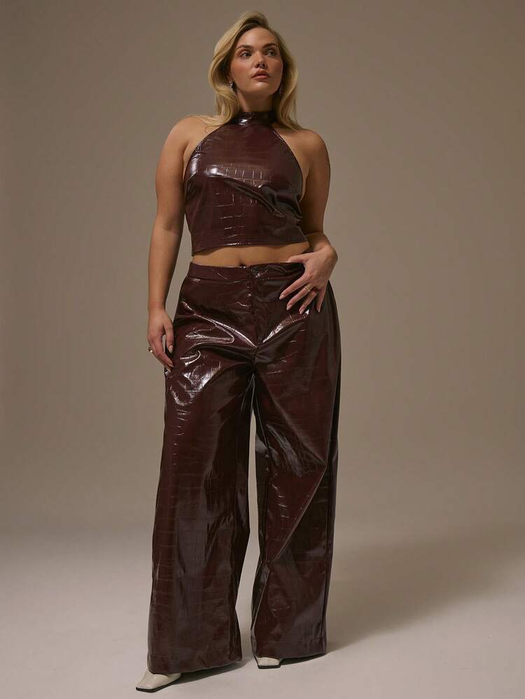 MUSERA 高领PU动物皮高领赛车领上衣秋季派对曲线 - 紅色 - 查看 5