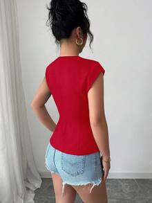 Gloray Camiseta de tirantes ajustada con cuello redondo pequeño para mujer - Burdeos - Ver 2