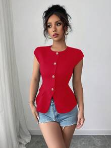 Gloray Camiseta de tirantes ajustada con cuello redondo pequeño para mujer - Burdeos - Ver 6