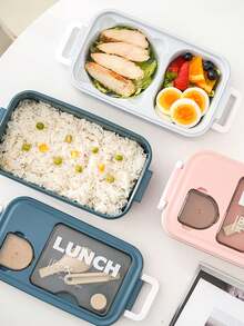 1个塑料双层午餐盒，带餐具，可微波炉加热，防漏食品容器，适合返校季、学校用品、教室、露营、野餐、家庭厨房使用。 - 粉紅色(附沾料盒) - 查看 3