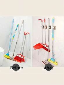 3个免打孔壁挂式强力拖把挂钩，多功能强力收纳夹，适用于浴室工具，最大承重3000克/6.6磅，拖把夹，拖把架，便捷的浴室配件，清洁配件，适合放置拖把、扫帚和清洁工具 - 彩色 - 查看 3