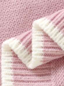 两件套女婴/幼儿粉色毛衣套装，圆领长袖刺绣上衣+休闲直筒裤，时尚简约风 - 粉色 - 查看 8