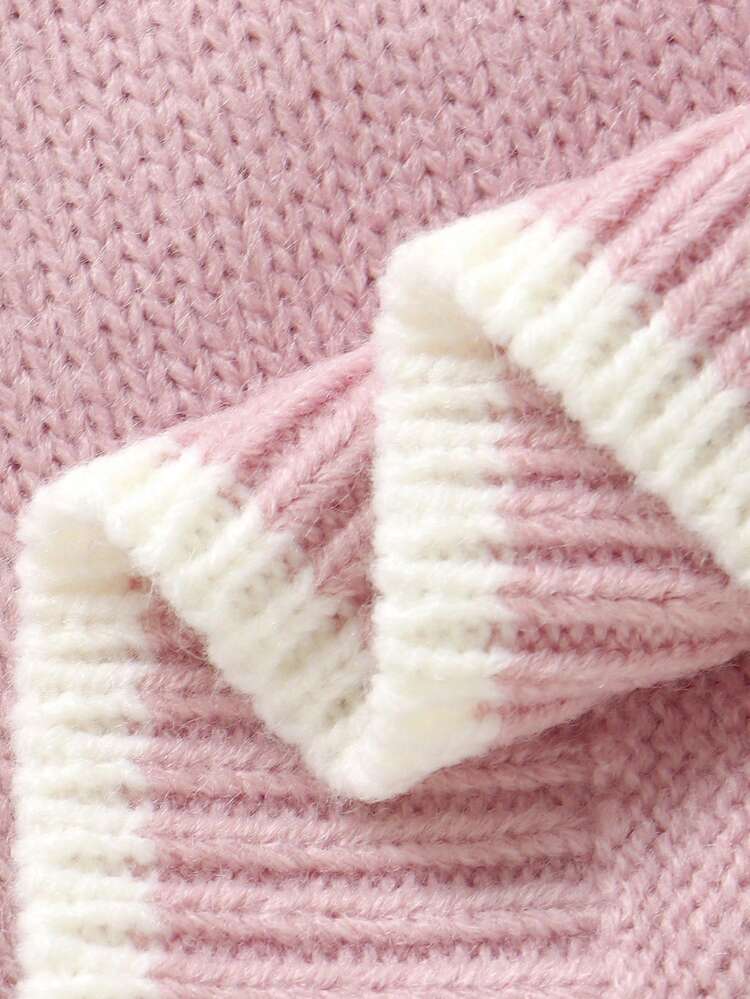 两件套女婴/幼儿粉色毛衣套装，圆领长袖刺绣上衣+休闲直筒裤，时尚简约风 - 粉色 - 查看 8