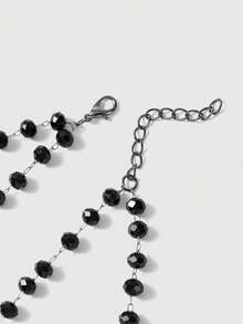 ROMWE 1pc Gothic Style Ascension Day Cross Beaded Tassel Necklace, Black Resin Metal Material Personalized, Suitable For Women Party & Everyday Wear - Black - View 10