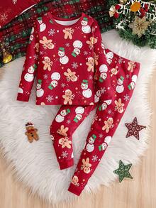 Girls Gingerbread Man & Santa Claus Print Long Sleeve Snug Fit Pajama Set Whole Family Matching Pjs - Multicolor - View 9