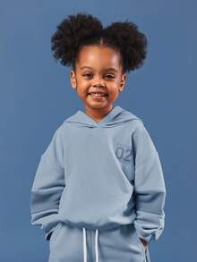 SUMWON Girls Essentials Cinched Hoodie Wide Leg Sweatpant Co-Ord Set Casual Tracksuit Vacation - Blue - View 3