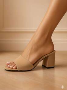 zapato de tacon bajo, material gamuza, Casual - Beis - Ver 2