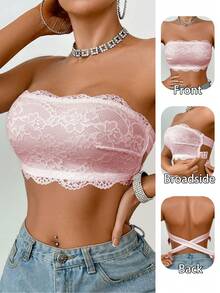 SHEIN 1pc Women Lace Wireless Bandeau Bra
