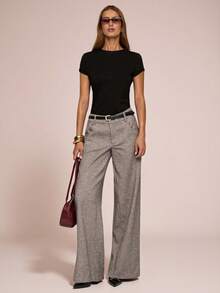 SHEIN BAE Quần ống đứng đơn sắc thường ngày có túi dành cho nữ - màu nâu - Xem 8