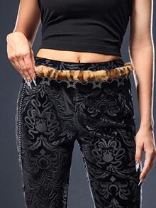 ROMWE Goth 1pc Women Retro Decor Zinc Alloy Funky Belt Leopard Yellow Imitation Fuzz - yellow leopard print - View 2