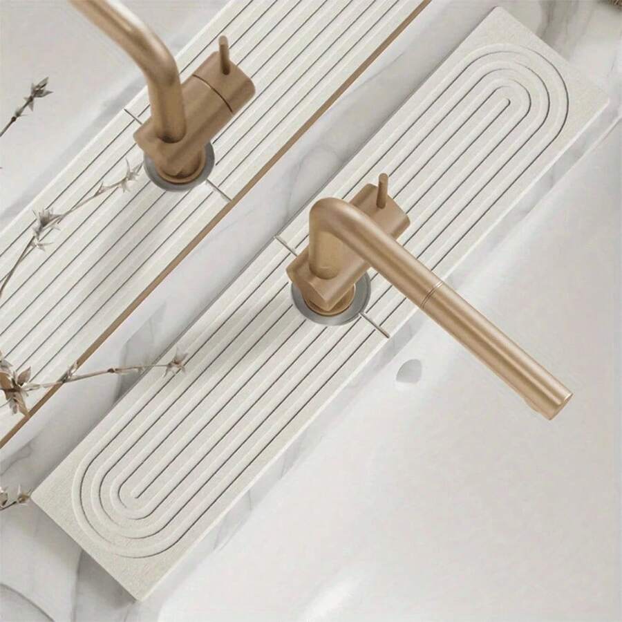 1/4PCS Kitchen Faucet Mat - Diatomite Splash Guard For Sink, Quick-Drying Water Absorbing Stone Tray Includes Sandpaper Suitable For Kitchen Sink Bathroom Bath Tub Quick Dry Non-Slip Easy To Clean,17.7x3.9in,23.6x3.9in - Multicolor - View 1