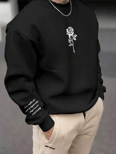 Manfinity Homme 男士花卉字母印花圆领长袖套头卫衣