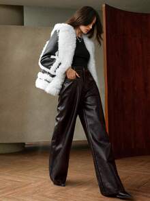 Anewsta Petite Women's Elegant & Fashionable Leather Pants, Autumn/Winter - Black - View 5