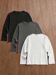 SWAVVY Áo thun nam tay dài cổ tròn in chữ đơn giản, rộng rãi - Nhiều màu - Xem 2