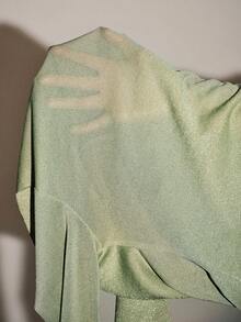 Lumivelle 女士针织透视网眼高领修身打底T恤 - 綠色 - 查看 8