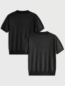 AKNOTIC 2 件装男士简约丝滑短袖针织 Polo 衫，黑色 Polo 衫，夏季简约纯色 Polo 衫，华夫格针织 Polo 衫，吸湿排汗高尔夫上衣，现代剪裁商务休闲 - 黑色 - 查看 3