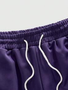 ROMWE MEN Prep Men's Knit Minimalist Collegiate Sports Wide Leg Pants - Black - View 4