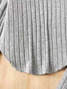 SHEIN 2pcs/Set Tween Girls Ribbed Hoodie Top With Asymmetrical Hem And Leggings - Grey - View 6
