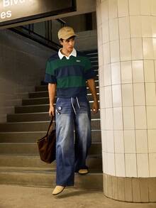 SWAVVY 男士针织休闲日常宽松短袖纽扣 Polo 衫 - 墨綠色 - 查看 2