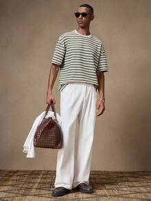 AKNOTIC 2件套男士条纹圆领休闲短袖T恤 - 杏色 - 查看 4