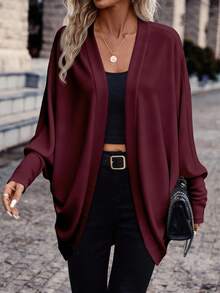 SHEIN Frenchy Casual Versatile Deep Maroon Solid Color Women's Thin Jacket, Suitable For Autumn/Winter, Versatile Style, Vintage Look Spring - Multicolor - View 5