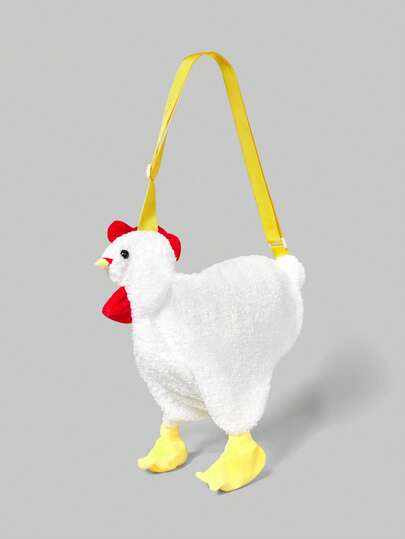 ROMWE Kawaii Bolso bandolera de peluche con forma de pollo de dibujos animados, bolso de hombro divertido y esponjoso con forma de animal (gallina o gallo), satchel con imagen de dibujos animados versátil para niños y niñas con correa de hombro ajustable, bolso pequeño con forma de pollo lindo y chic para regalos navideños, ideas de regalos navideños creativos
